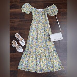 ASTR IRMA FLORAL PUFF SLEEVE MIDI DRESS